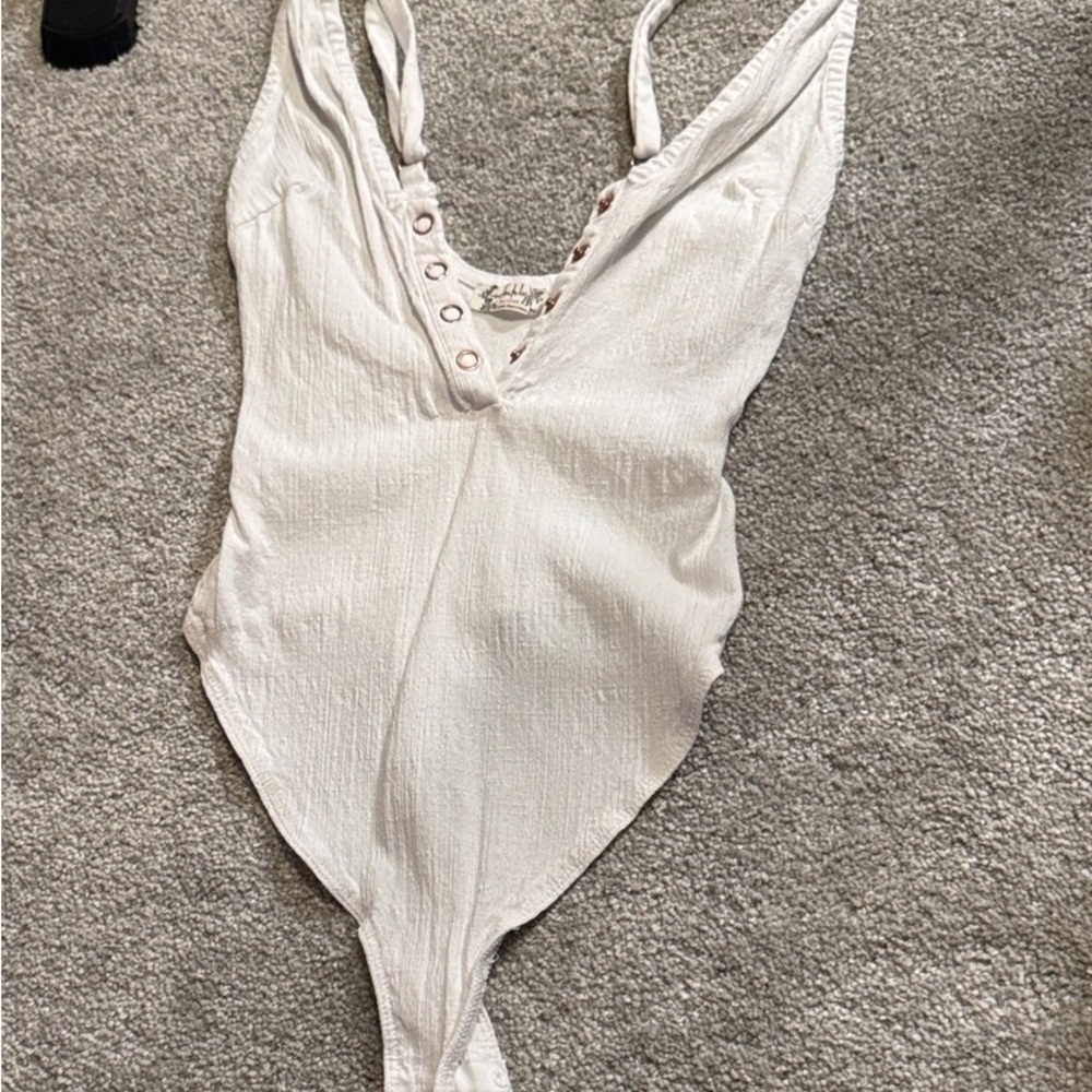 Free People White Textured Bodysuit